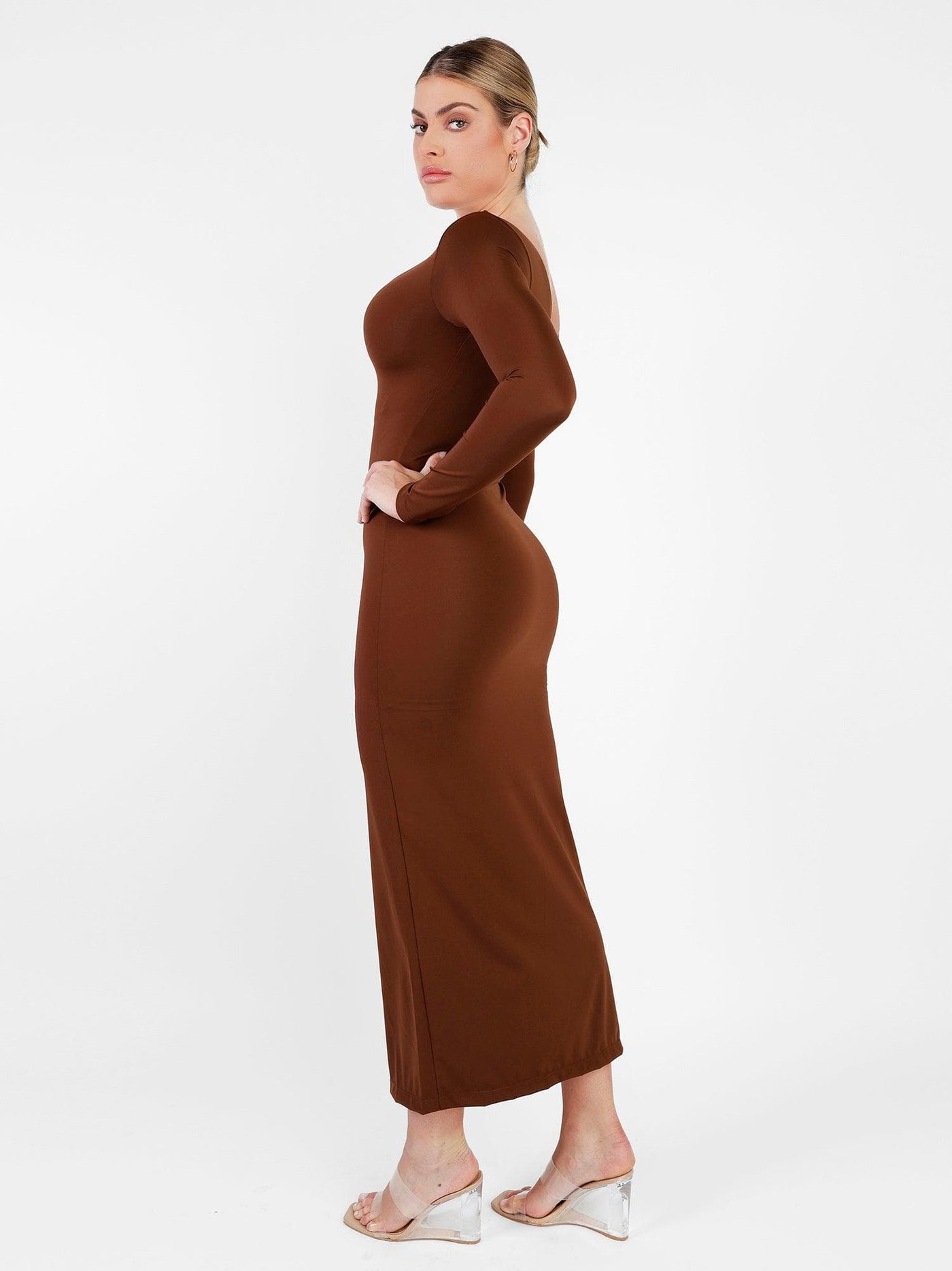 Built-In Shapewear Long Sleeve Split Dresses