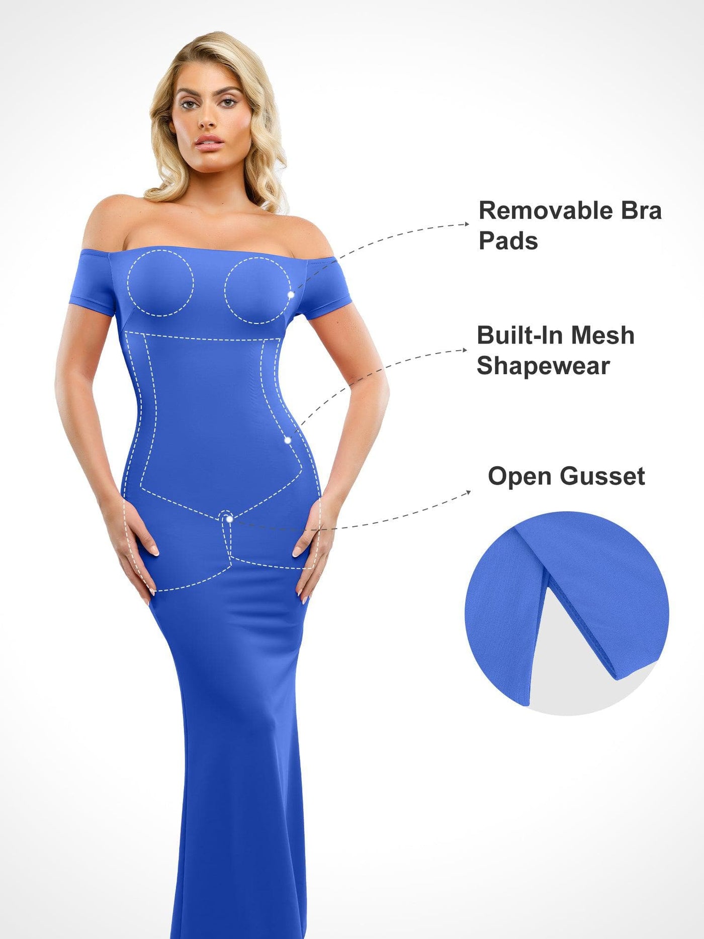 Built-In Shapewear Off Shoulder Maxi Dress