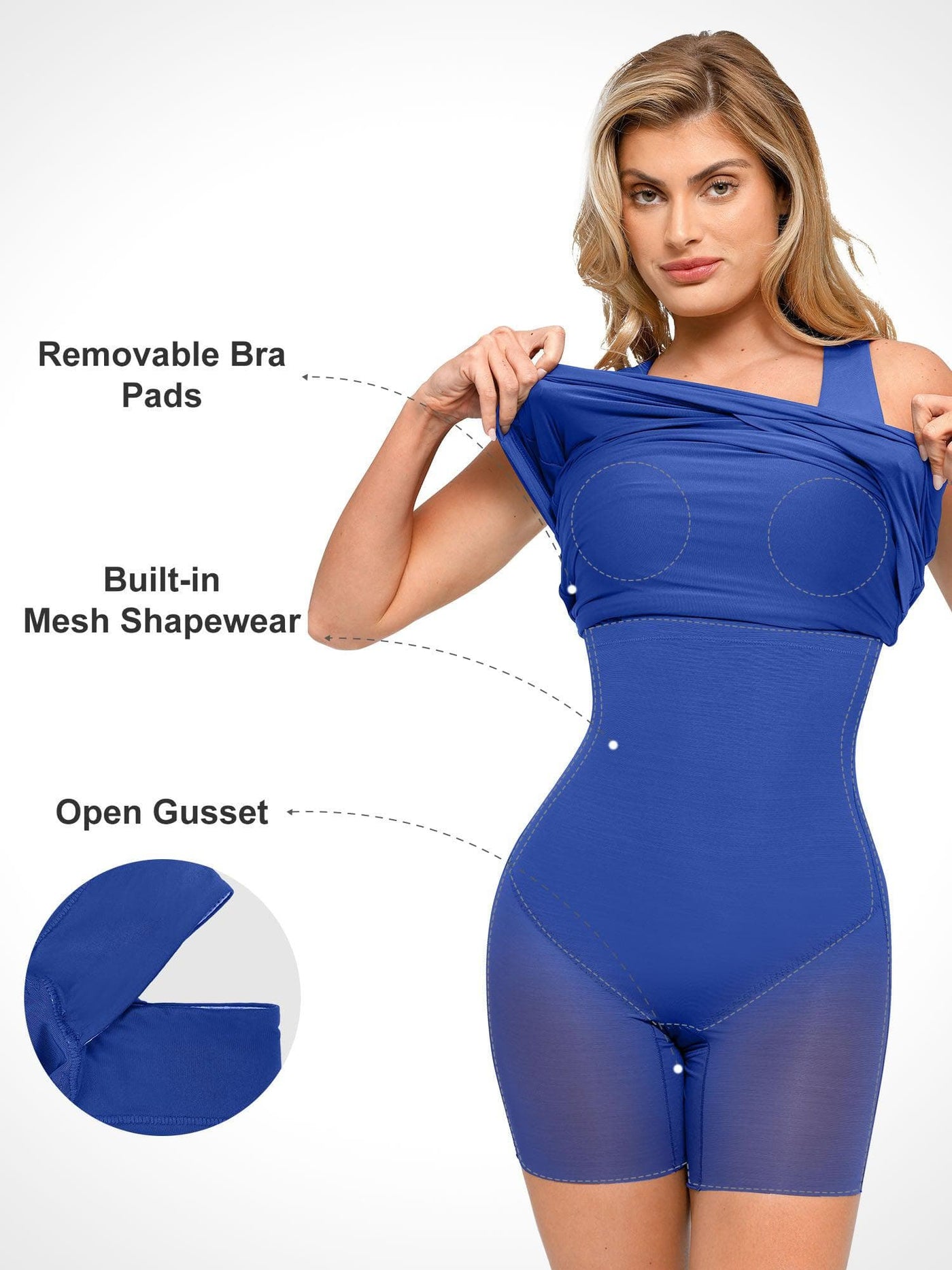 Built-In Shapewear Square Neck Ruched Sleeveless Dress