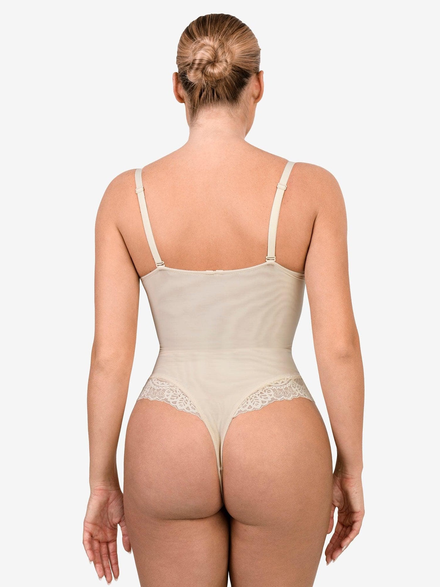 Deep-V Neck Lace Thong Bodysuit
